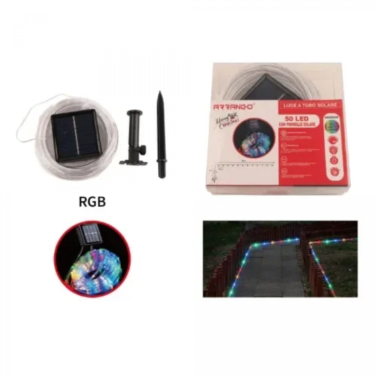 Ηλιακός Μίνι Φωτοσωλήνας 50LED RGB 7m AN48404 ARRANGO